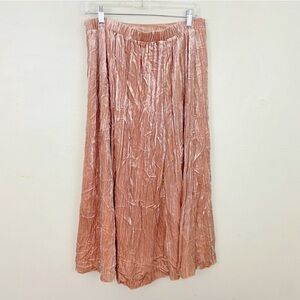 Garnet Hill Silk Rayon Blend Pink Crinkle Velvet Midi Skirt